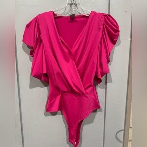 NWOT Pink Flutter Sleeve Bodysuit